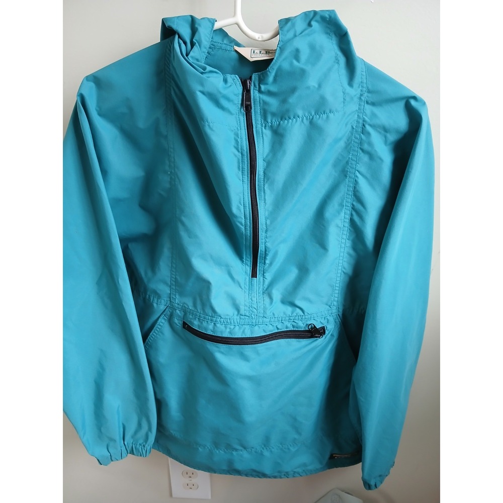 Vintage L.L.Bean Anorak Jacket Womens‎ M Teal Pullover Hooded Nylon Windbreaker